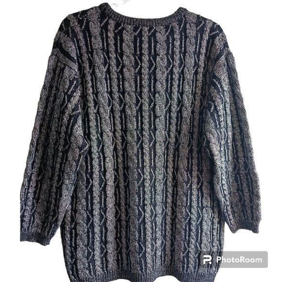 M🎄'80 Franco Valeri Cable Knit Metallic Chunky Knit Sweater - Picture 4 of 9